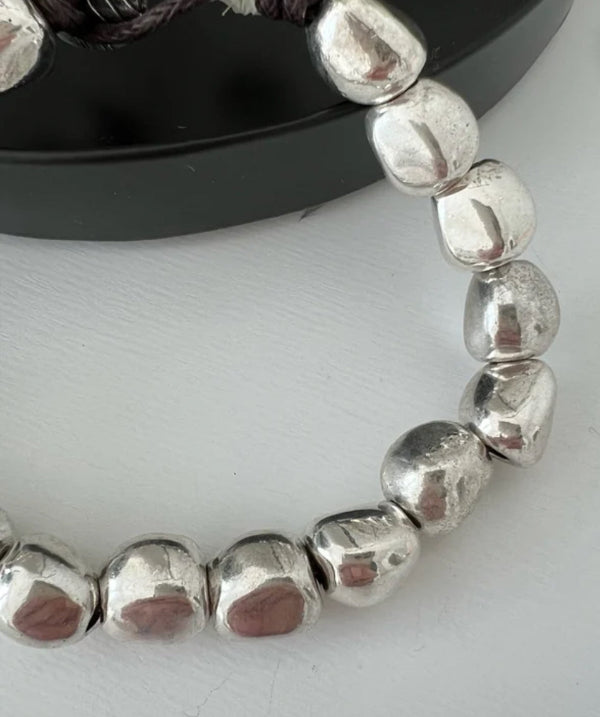 Silver Nugget & Bead Bracelet