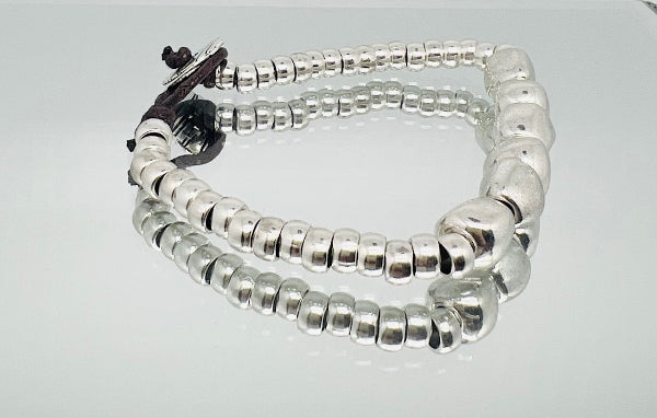 Silver Nugget & Bead Bracelet