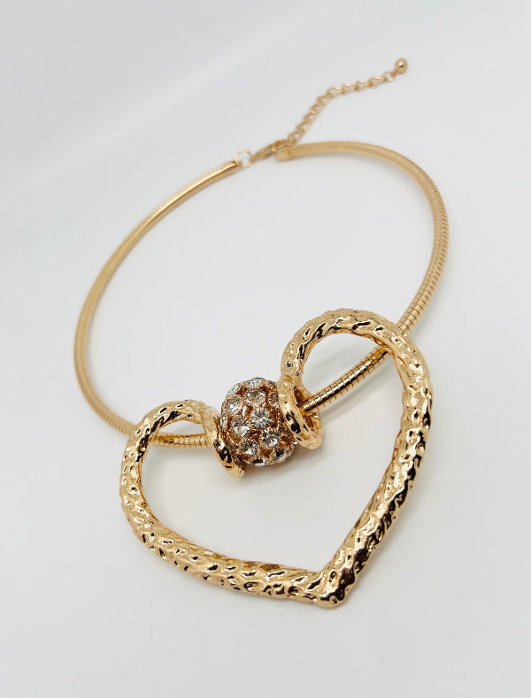 Large Heart Rhinestone Ball Choker