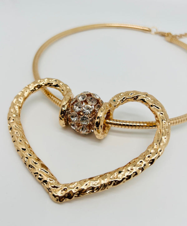 Large Heart Rhinestone Ball Choker