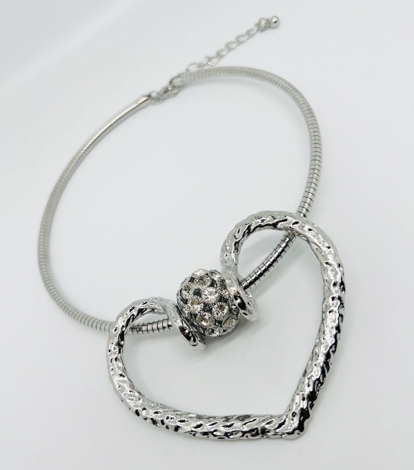 Large Heart Rhinestone Ball Choker