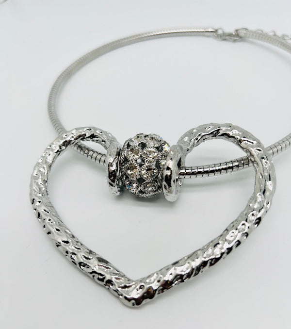 Large Heart Rhinestone Ball Choker