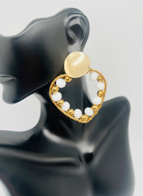 Stud Heart & Oval Earrings