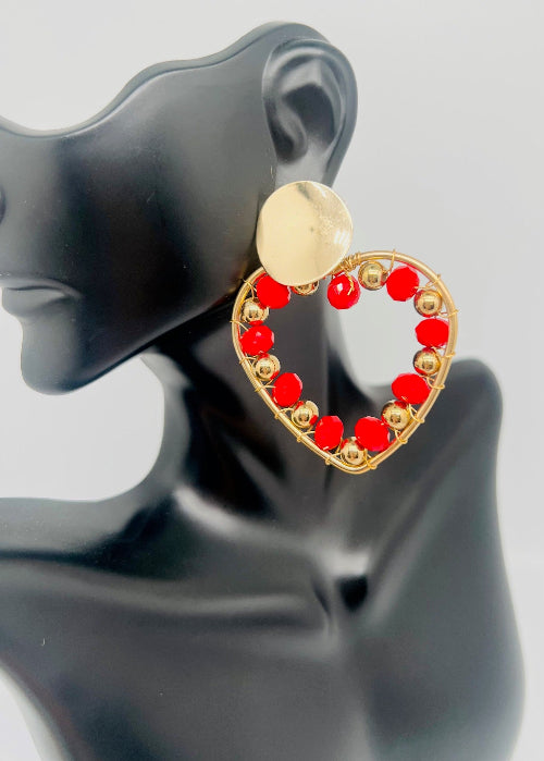 Stud Heart & Oval Earrings