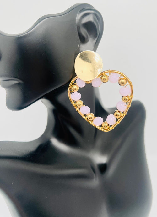Stud Heart & Oval Earrings