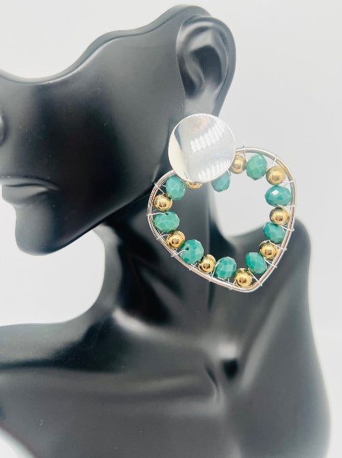Stud Heart & Oval Earrings