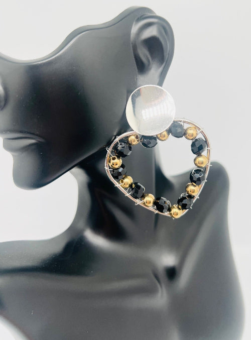 Stud Heart & Oval Earrings