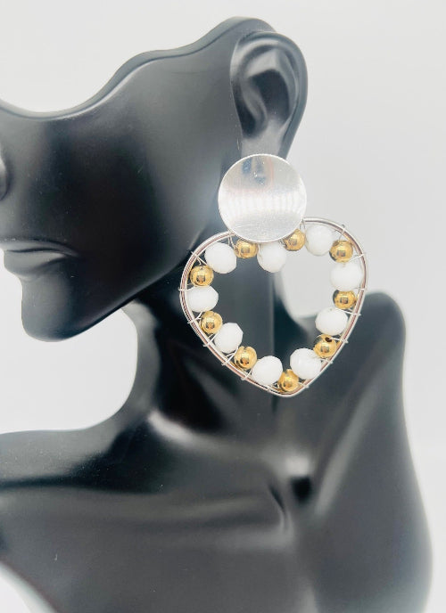 Stud Heart & Oval Earrings