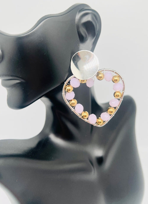 Stud Heart & Oval Earrings