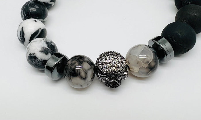Black & White w/Rhinestone Skull
