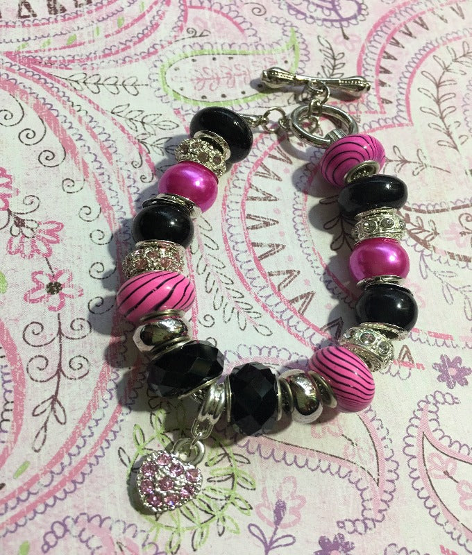 Pink Black Swirl European Bracelet