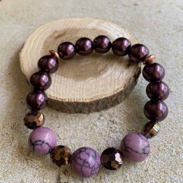 Large Purple Marble Stretch Bracelet