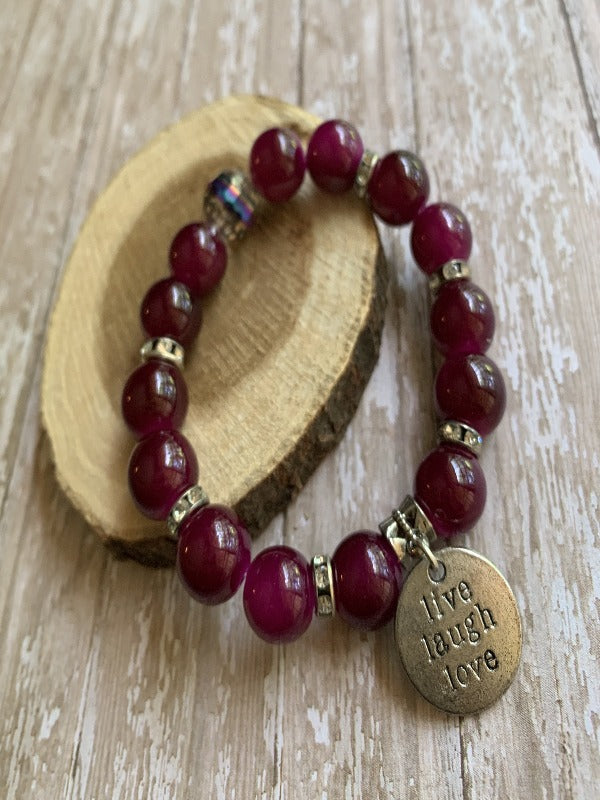 Live Laugh Love Plum Stretch Bracelet