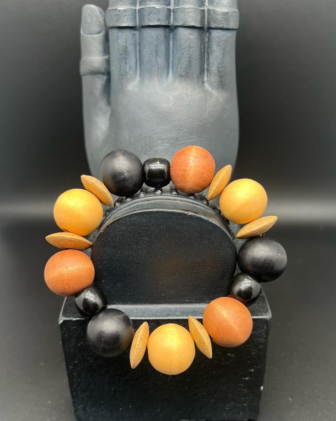 Chunky Rust and Black Wooden Bracelet