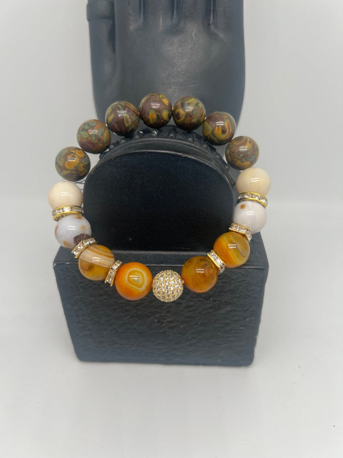 Gold Rhinestone w/Orange Marble