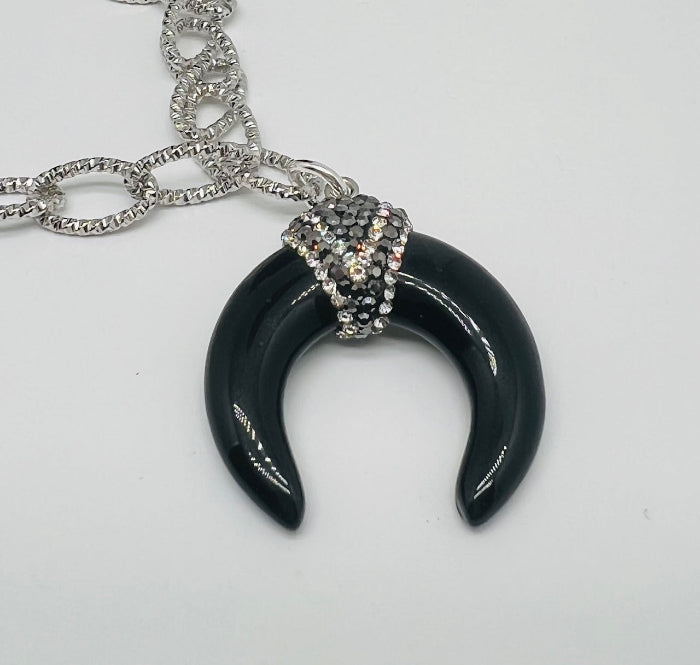 Black Crescent Moon w/ Silver Chain