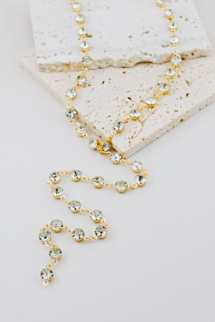 Gold Tone Crystal Y-Necklace