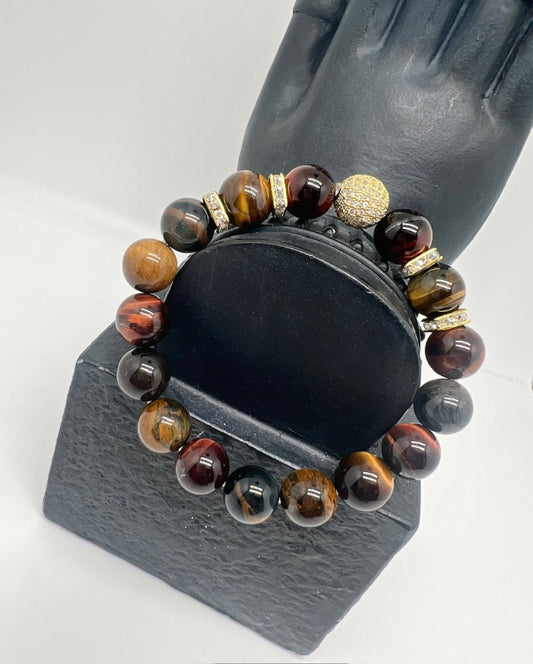 Rainbow Tigers Eye w/Gold Rhinestone