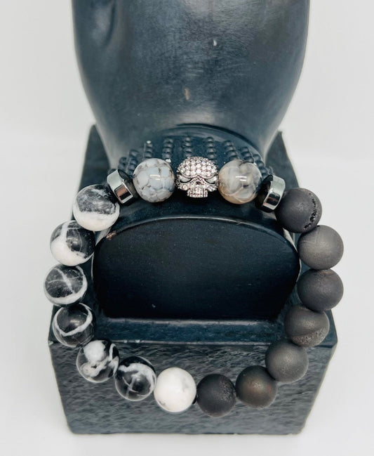 Black & White w/Rhinestone Skull