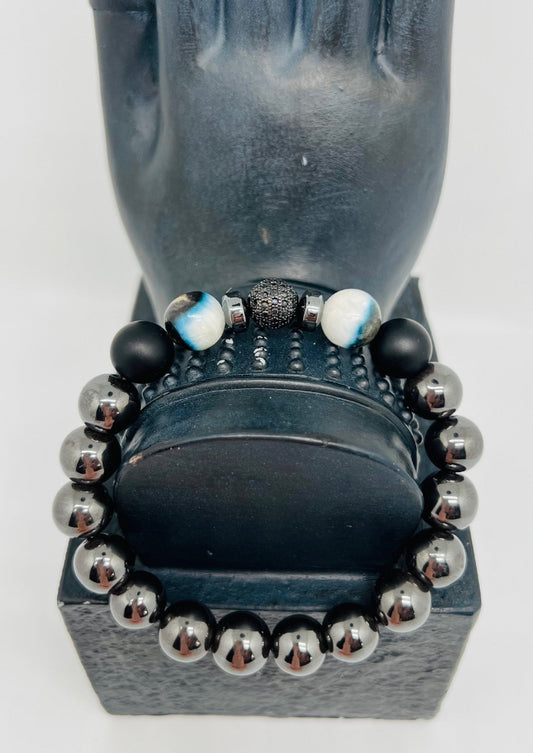 Blue & White w/Hematite