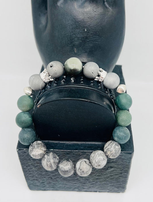 Grey Metallic & Olive Green