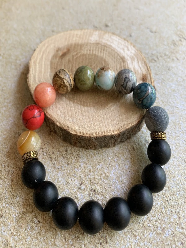 Multi Black Matte Stretch Bracelet