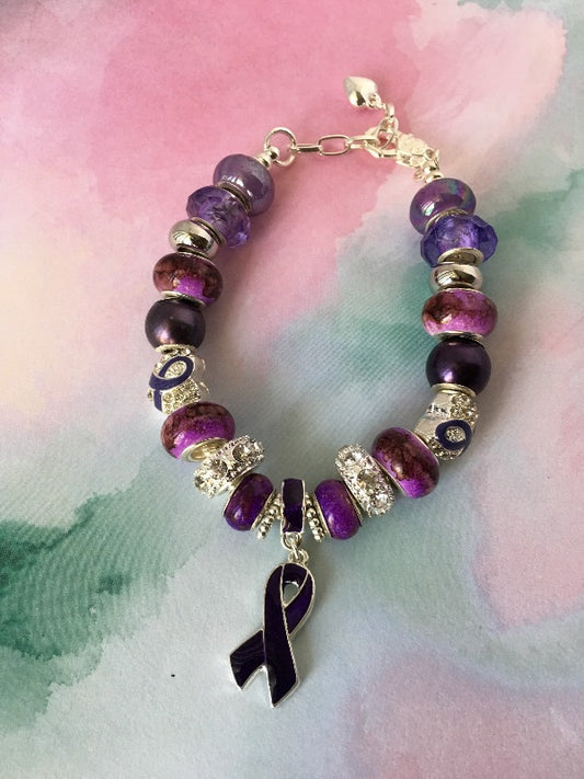 Purple Swirl RIbbon European Bracelet