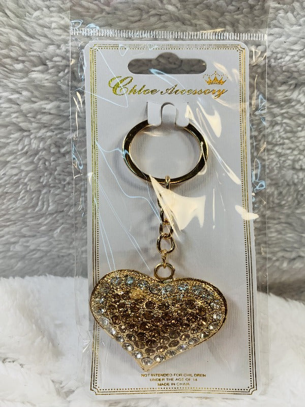 KX405 High Quality Heart Rhinestones Key Chain Fashion Gold Heart