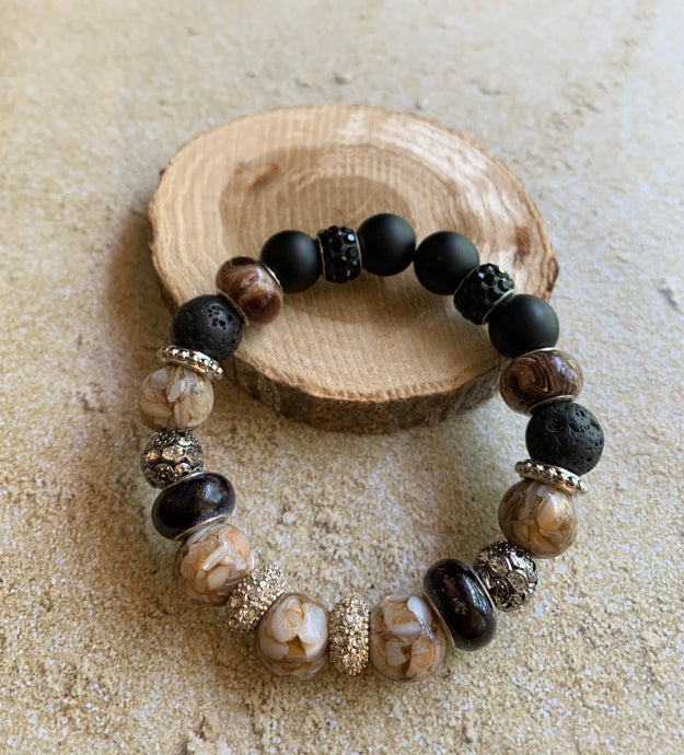 White Brown Marble Stretch Bracelet