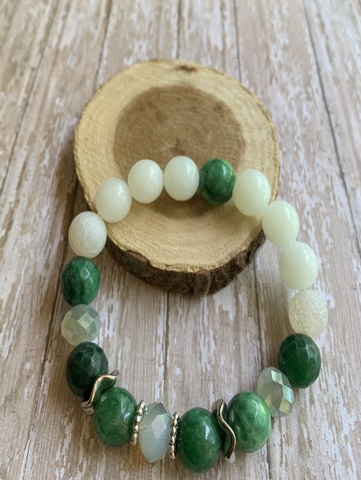 Green White Stretch Bracelet